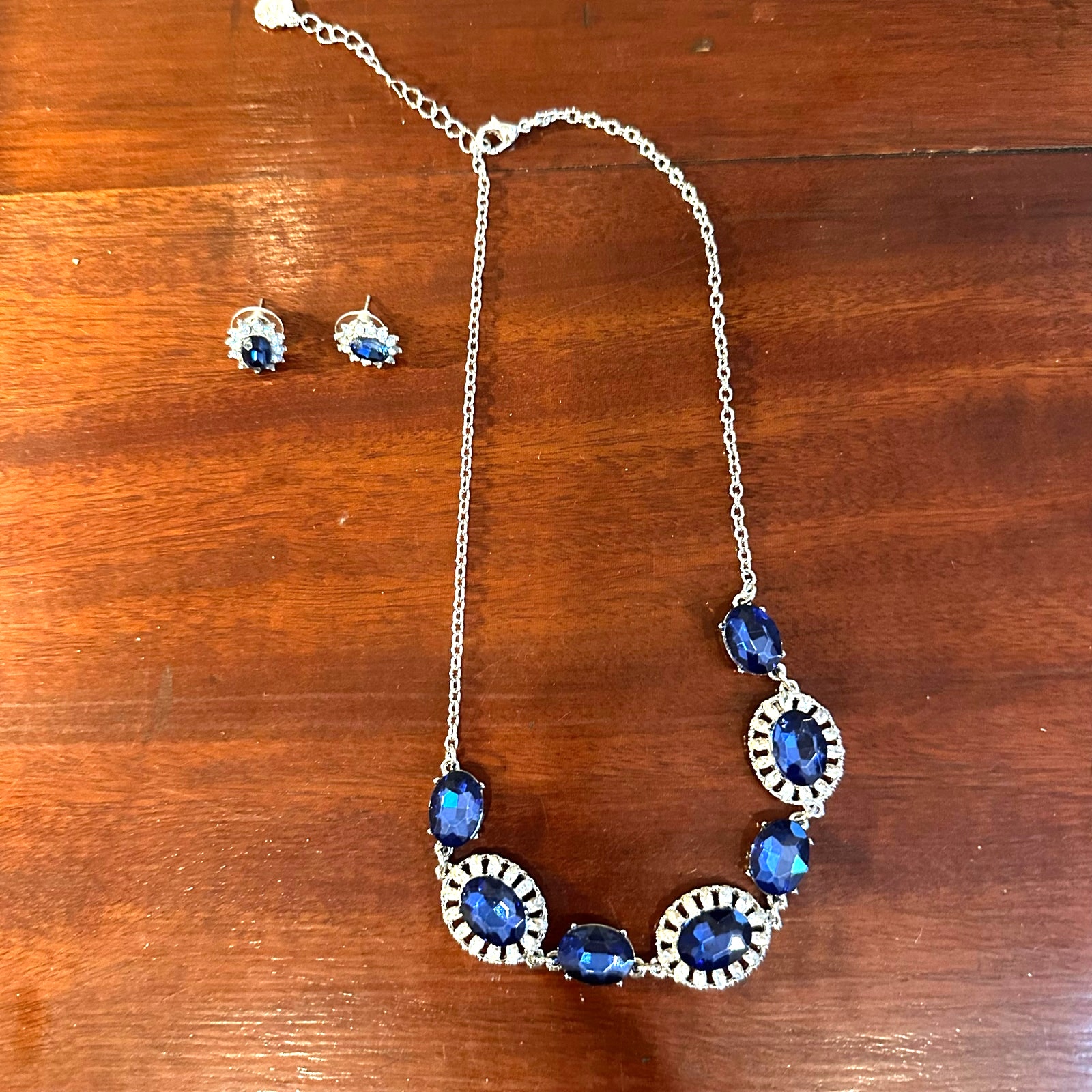 Monet Necklace Set Earrings Blue Rhinestone Cz Cubic Zirconia Costumen Jewelry